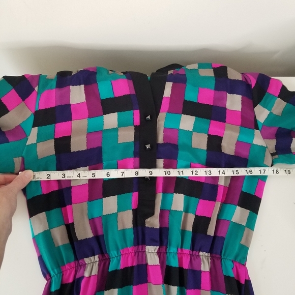 Britt Ryan 100% Silk Geometric Print Long Sleeve Blouson Dress Size M Colorful - Picture 4 of 15